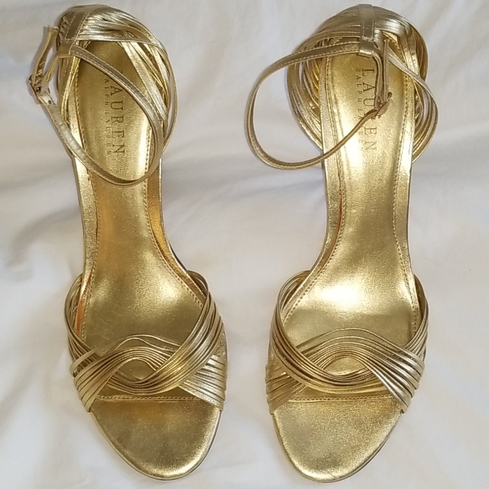 Ralph Lauren Gold leather strapped heels